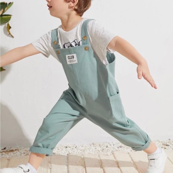 Summer Toddler Boys Kids Child Patched Detail Overall Jumpsuit Mint Green 5T 6T - Picture 2 of 4